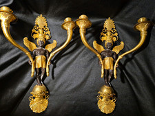 Pair Vintage Figural Bronze Wall Sconces French Empire Style Blackamoor Nubian 2 picture