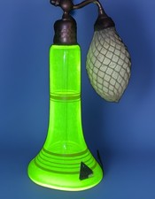 Vintage Pyramid Vaseline Uranium Glass Perfume Bottle Atomizer Art Deco picture