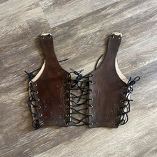 Vintage Leather Corset Renaissance LARP Medieval Costume Brown Lace Up picture