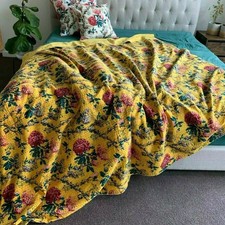 Vintage Indian Kantha Quilt Bedspread Mustard Rose picture