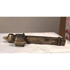 Vintage Ornate Brass Ink Well & Quill Holder Desk Set 9