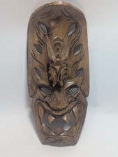 Vtg Hand Carved Dragon Wooden Mask Tribal Art Brown Hawaiian Indo 14.5x7 Tiki picture