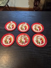 6 Vintage Metal Christmas Coasters SANTA w/ Toy Bag and Starbursts Hong Kong picture
