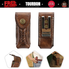 Tourbon Genuine Leather Pocket Knife Sheath EDC Belt Clip Folding Blade Holder picture