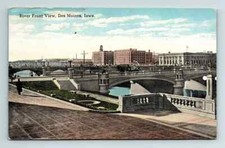 c1919 DB Postcard Des Moines IA River Front View Bridges picture