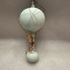 Antique Wire Wrapped Victorian Hot Air Balloon Ornament Not Silvered Angel Litho picture