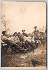 RPPC c1910s Men's Camping Group Lakeside Campfire Laid Back Postcard picture