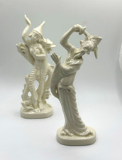 White Glazed Ceramic Roselane Balines Dancer Figurines Set of 2, 5 in picture