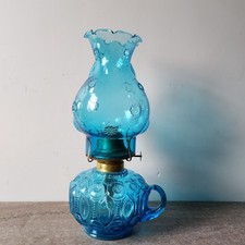VINTAGE L.E. SMITH Turquoise BLUE Glass Moon & Stars Oil Lamp 12
