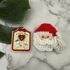 Vintage 90s Christmas Magnets Lot of 2 Santa Cats Red Cottage Holiday Decor picture