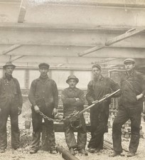 Occupational Steamfitters Plumbers Cutting Pipe RPPC c1910 Workers picture