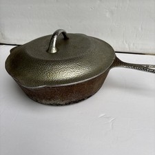 Vintage Lodge Hammered # 8 Skillet With Hammered Lid - Nickel Finish picture