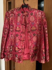 Vintage PBL  Asian Mandarin Embroidered Satin Red Jacket, Size XXXL/43 picture