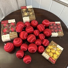 ❗️55 - VTG PYRAMID Red/Gold Striped Glitter & Satin Sheen Boxed Ornaments Set picture