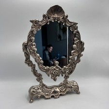 Vintage 1950s Silver Plated Tabletop Vanity Mirror Putti Cherub Baroque 12.2 In picture
