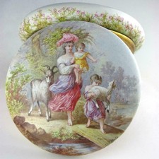 Antique French Enamel Jewelry Box Hand Painted Mother & Children Scene picture