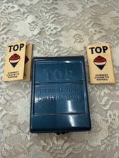 Vintage 70s Top Cigarette Tobacco Roller Metal Blue Gummed Papers Roll Your Own picture