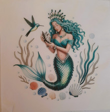 2 individual Paper Decoupage NAPKINS -MERMAID OCEAN WATER SHELLS BIRD 1 MOTIF picture