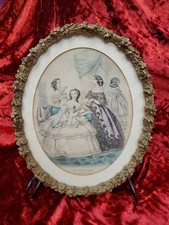 Antique Victorian Wood Gesso Oval Frame Le Bon Ton Engraving Artwork picture