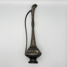 Vintage Indian Brass Ewer Aftaba Black Gold Engraved Etched 10