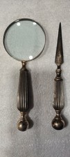 Vintage Ribbed Silver Plated Magnifying Glass , Letter Opener. picture
