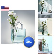 Lei-JG Thickened Glass Purse Vase for Flowers Gift Set Light Blue picture