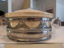 Vintage Royal Rochester Hand-Painted Ceramic Casserole with Lid & Holder picture