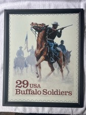 Vintage 1994 USPS Buffalo Soldiers Stamp Poster Framed Black Americana Military picture