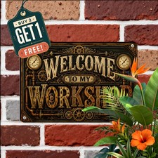 Steampunk Handyman Workshop Sign Retro Industrial Garage Metal Tin Plaque picture