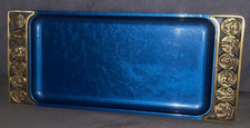Nice Vintage Blue Enamel Metal Tray with Zodiac Design Work picture