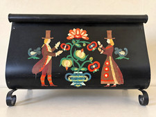 Vintage Black Tole Metal Magazine Rack Folk Art Couple Floral Painted 15x10 picture