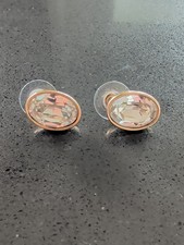 Vtg Signed TRIFARI crystal Clear Oval Gold Tone Pierced Earrings V20 picture