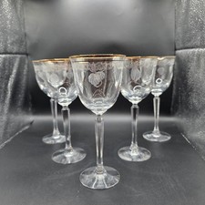 Lenox Classic Shell Crystal Wine Goblets Gold Rim Etched Set of 5 Glasses Vtg picture