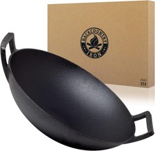 Backcountry Iron 14 inch Cast Wok with Flat Base and Handles Black  picture