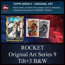 ROCKET-ORIGINAL ART SERIES 9 TILT+3x B&W-TOPPS MARVEL COLLECT picture