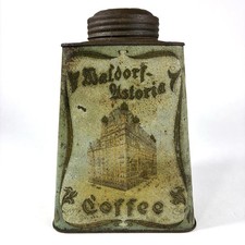 Antique 1920s Waldorf Astoria Hotel Tin Litho Coffee Can New York City Vtg Rare picture