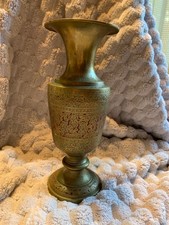 Beautiful Vintage hand-etched and Enameled brass Vase Handcrafted in India picture