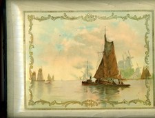 Antique Celluloid Cabinet Photo Album, Ship, Windmill, Cream Color, 54 slots 4x6 picture