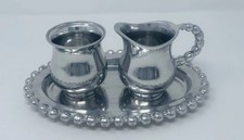 Vintage Artimino Beaded Sugar and Creamer Set with Tray Pearled Made In India picture