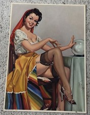Original Vintage Lovely Lady Gypsy Pin Up Print Fortune Teller F H Clough 1940s picture