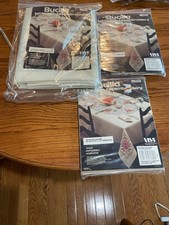 Lot Of Bucilla Embroidery Tablecloth(58”x88”),& 8 (17”x17”)napkins To Complete picture