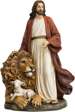 Jesus with Lion and Lamb Statue 10.8 Inch Jesus Figurine the Lion of Judah & the picture