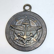 Vintage Winged Anchor Compass Rose Bronze Tone Metal Medallion Pendant 1.5 Inch picture