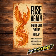 Phoenix Rising Mythical Bird Vintage Metal Wall Art Plaque 8x12 picture