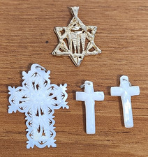 Cross And Religious Pendant Collection of Jewelry Mother Of Pearl And Goldtone picture