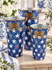 MacKenzie-Childs Royal Star Flower Buckets Set of 3 Blue Enamel Retired picture