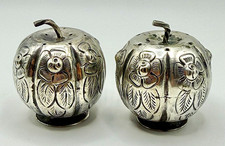 ⭐ ANTIQUE STERLING SILVER APPLE FLORAL SALT & PEPPER SHAKERS SET ⭐ picture