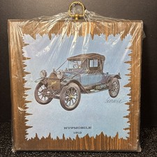 NEW NOS VTG Antique 1912 Hupmobile Car Decoupage On Wood Wall Hanging Plaque picture