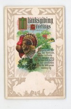Vintage Postcard Thanksgiving Greetings Turkey Embossed Unposted picture