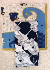 Japanese Tenugui Towel Set of 2 Hamamonyo Crane Birds Pattern 100% Cotton Japan picture